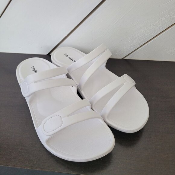 NEW Style & Co Women's 10M White Jessaa Slide Sandals With Adjustable Straps - Picture 4 of 8